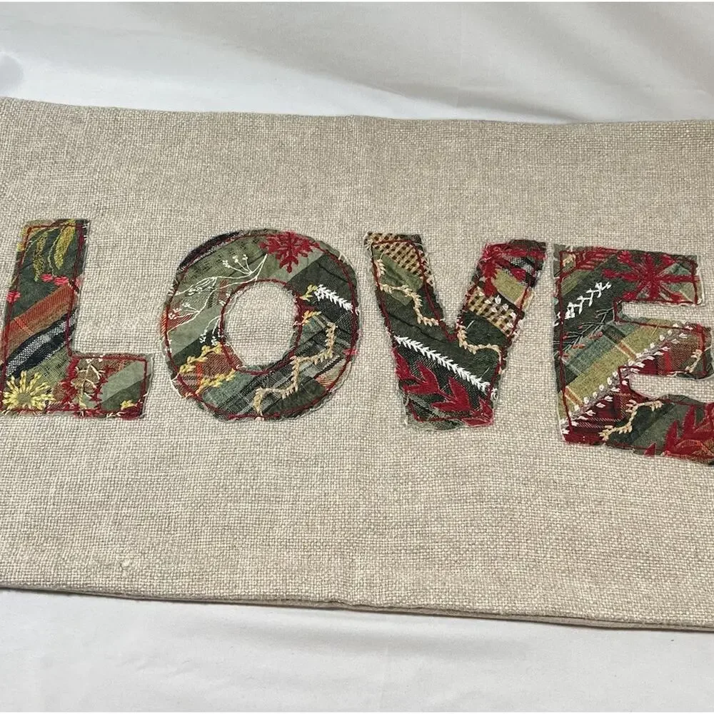 Pottery Barn LOVE Patchwork Lumbar Christmas Pillow Cover Winter Dreams NEW